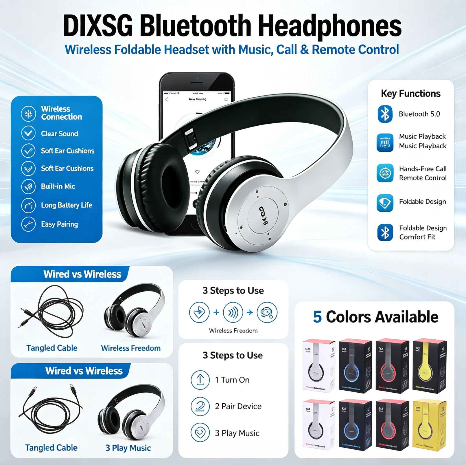스테레오 P47 헤드셋 5.0 블루투스 헤드셋 접이식  - Gaming Accessories Iphone 리뷰 및 가격
