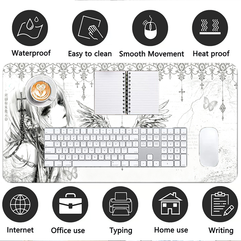 가죽 마우스 패드 블랙 화이트 애니메이션 미학 천사 소 - Gaming Accessories For Gaming Setup 리뷰 및 가격